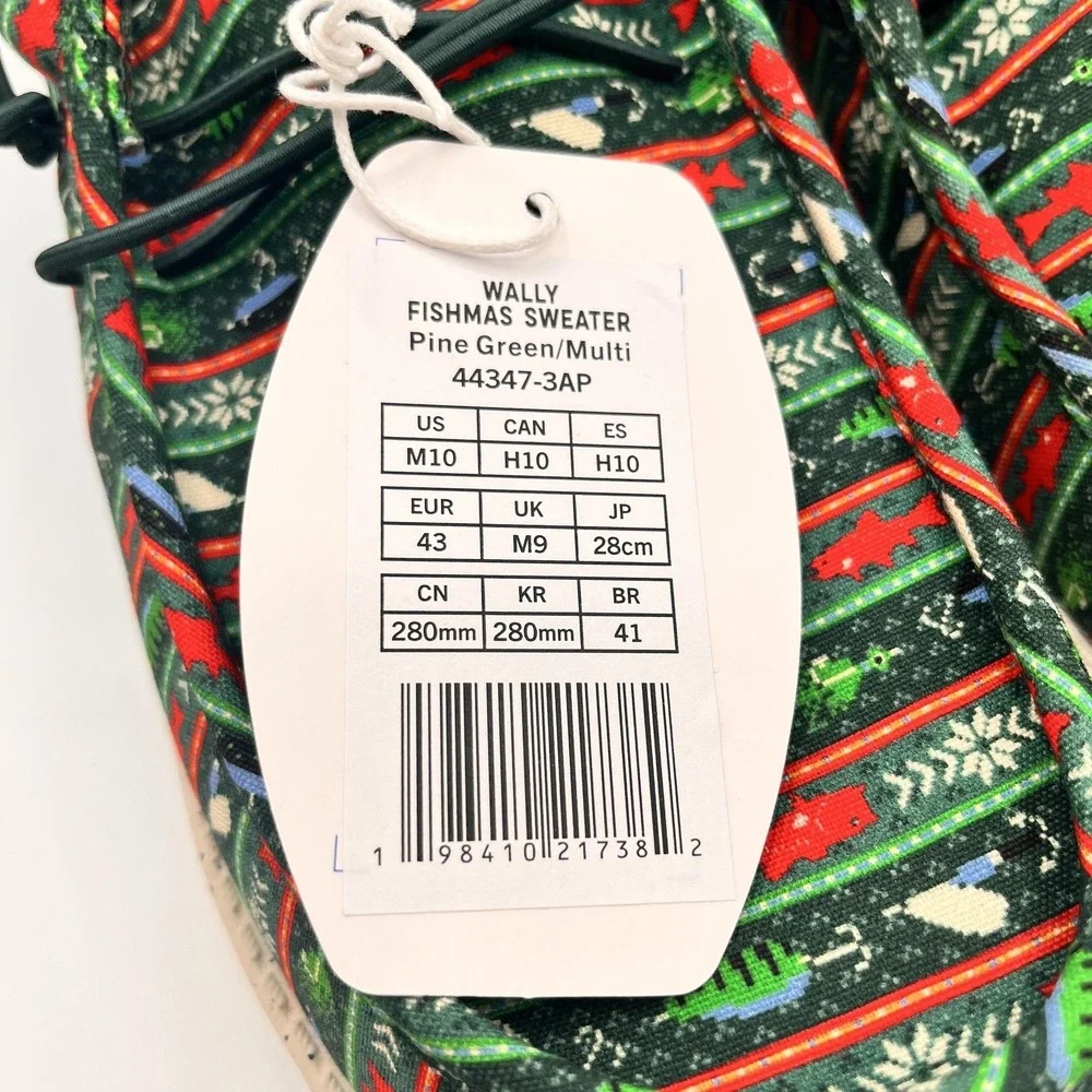 Hey Dude Wally Fishmas Mens Size 10 Christmas Sweater Shoes Loafers‎ Green NEW
